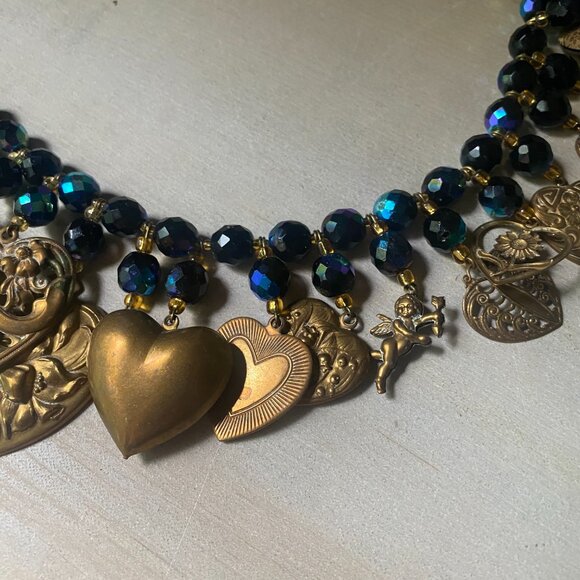 Gold and Black Heart Charm Necklace - Picture 12 of 15